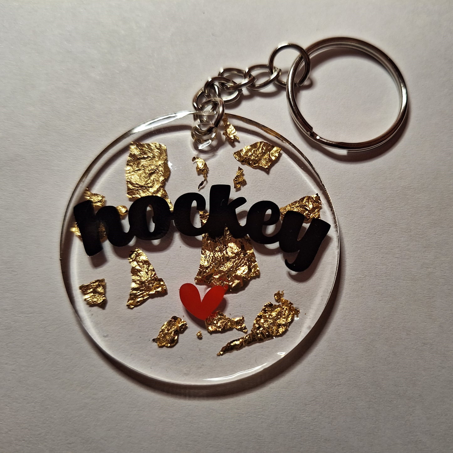 Porte-clés acrylique - Hockey coeur & feuilles d'or