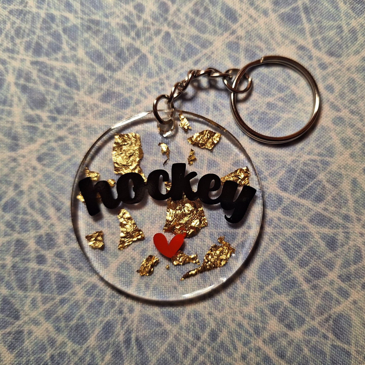 Porte-clés acrylique - Hockey coeur & feuilles d'or