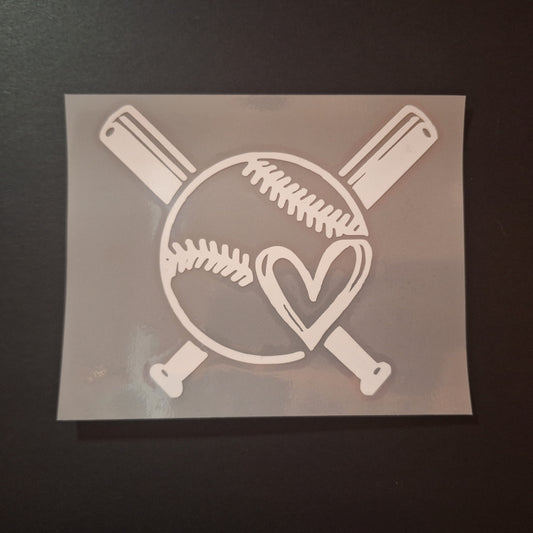 Vinyle autocollant voiture - Balle Baseball avec coeur & bâtons